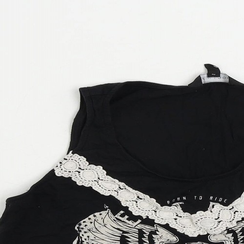 New Look Womens Black Cotton Cropped Tank Size 10 Scoop Neck - Picture 3 of 10