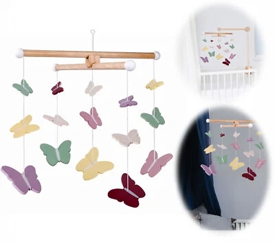 LS-LEBENSTIL Süßes 3D Holz-Mobile Schmetterling Rosa Pink Weiß Kinder-Zimmer Baby-Zimmer
