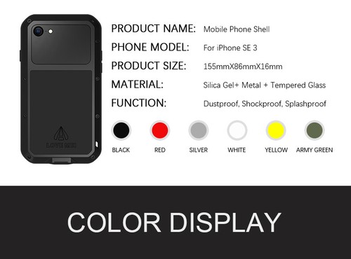 Funda a prueba de golpes de cristal de gorila de metal resistente al agua LOVE MEI para iPhone SE3 2022 - Imagen 3 de 15