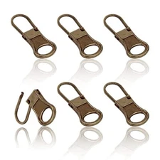 LUTER 6pcs Replacement Zipper Pull, Detachable Zipper Pull Tabs Metal Bronze