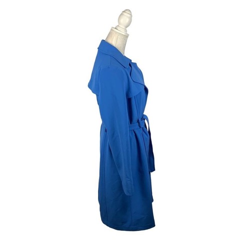 Liz Claiborne Blue Trench Coat Belted Snap Front Back Vent Classic New M - Picture 5 of 14