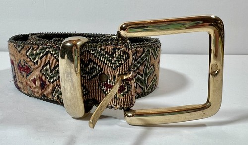 Cintura arazzo donna vintage tessuto tribale azteco ferramenta oro made in USA M/L - Foto 12 di 12