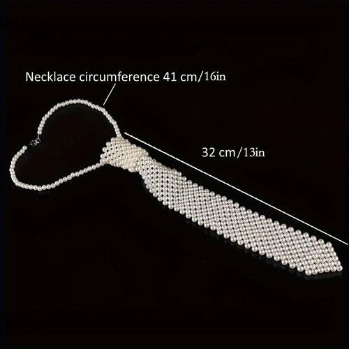 Collar de corbata con cuentas de perlas sintéticas blancas - Accesorio estilo bufanda llamativo - Imagen 5 de 5