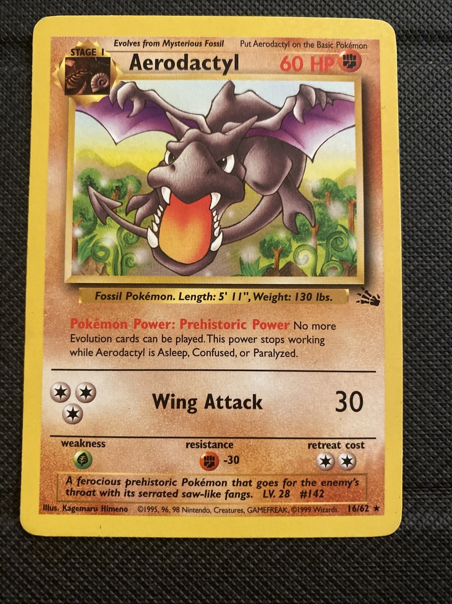 aerodactyl pokemon card 16 62 Fossil Rare #16 Holo Rare Retreat cost AERODACTYL - 1/62 - Fossil