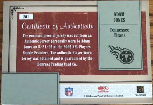 2005 Throwback Threads Rookie Jersey Adam Jones #201 Tennessee Titans - Picture 2 of 2