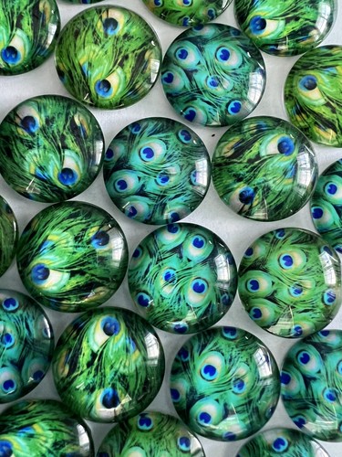 Peacock Glass Cabochons - Round Cabochon DIY Crafting Jewelry Making 20mm 60 Pcs - Picture 2 of 4