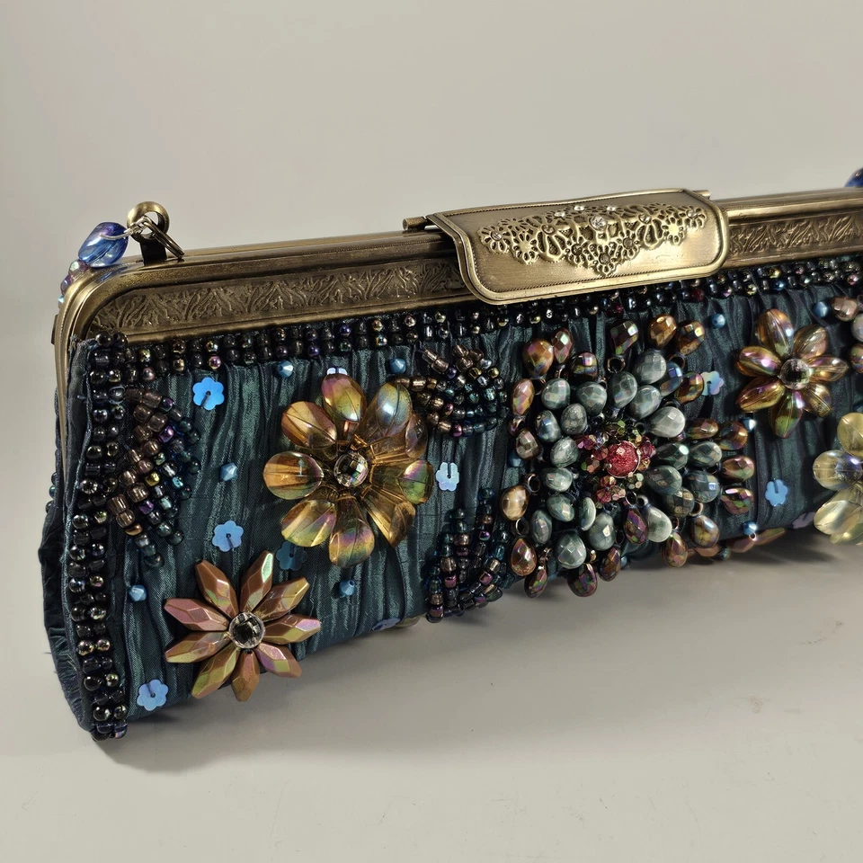 Vintage Mary Frances Bidet Purse Blue Silk And Rhinestone  Small Size - Image 2 of 4