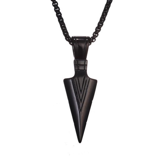 Men's Stainless Steel Arrowhead Spearpoint Pendant Necklace - Picture 25 of 28