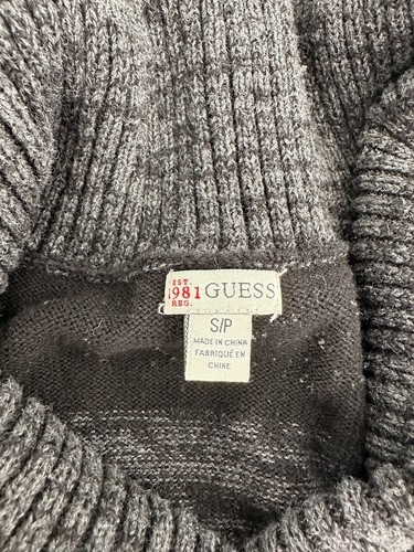 Guess Black Striped Shawl Collar Buckle Long Sweater Top Size S/P Y2K Preppy - Picture 3 of 7