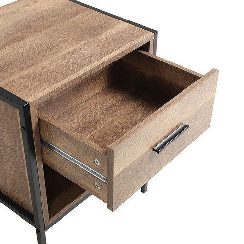 Industrial Bedside Cabinet Rustic Wood Large Drawer Side End Table with Shelf UK - Picture 7 of 7