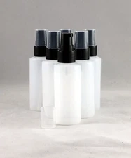 6 Natural HDPE 2 oz Plastic Bottle w Black Fine Mist Pump Sprayers/Atomizers