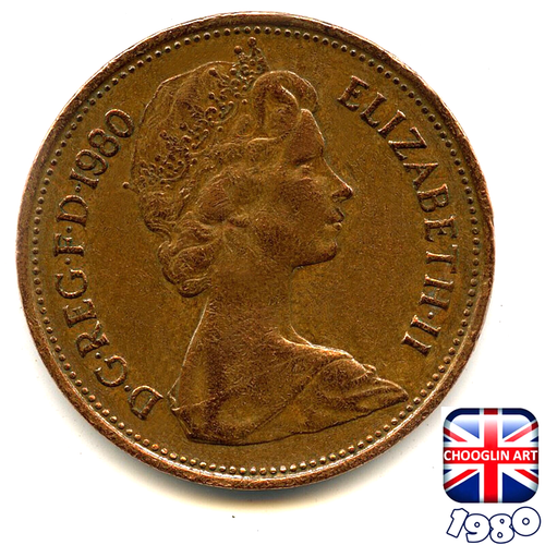 A BRITISH 1980 ELIZABETH II TWO PENCE 2p coin, 45 Years Old! - Picture 2 of 2