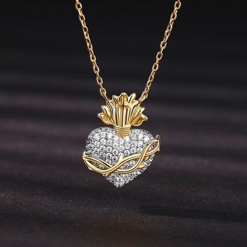 14K Gelbgold plattiert 2Ct Rundschliff Laborgefertigt Diamant Herz Damen Anhänger