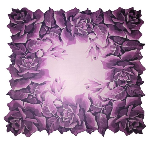 Vintage Hankerchiefs Purple Roses & Peonies Lot Of 2 Cut-out Hand Rolled Hem - Picture 3 of 10