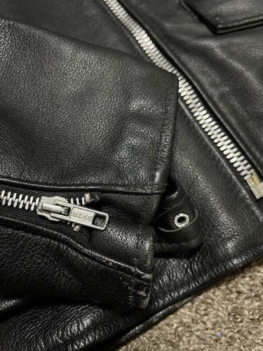 Chaqueta de moto de cuero vintage para hombre excelente marca abrigo negro 52 Excel motociclista - Imagen 14 de 15