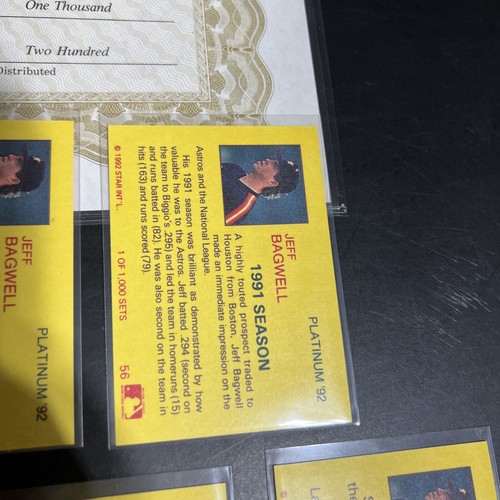 🔥1992 STAR CO. PLATINUM JEFF BAGWELL SET ONLY 200 SETS W/Promo/Cert💥EBAY POP 1 - Picture 19 of 24