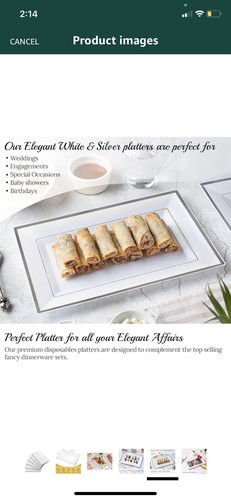 Elegant Plastic Serving Tray Platter Set 6pk White Gold Rim Disposable Serving - Picture 5 of 7