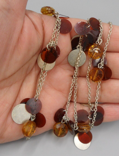 Long Station Chain Necklace Beaded Disc Charms 70s Retro Nostalgia 40" Vintage - Picture 3 of 5