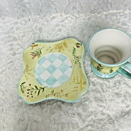 Capriware Cup Square Dessert Plate Beautiful Handpainted Floral Pedestal Mug - Picture 5 of 10