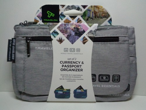 Travelon Set of 2 Currency and Passport RFID Organizer Zipper Pouch Wallet Grey - Picture 4 of 6