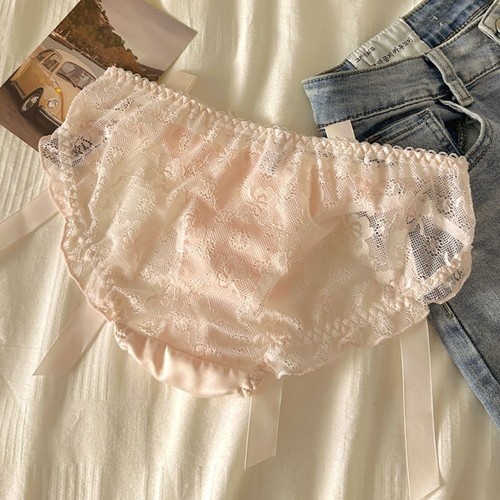 Cotton Crotch Lace Bow Underwear Ribbon Women Briefs Low-Waist Panties Girl - Picture 14 of 15