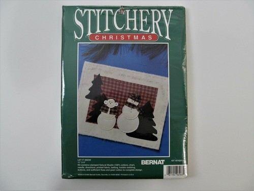 Bernat Stitchery Christmas Let It Snow Snowman Folk Art Kit 95-6201-00 Vintage