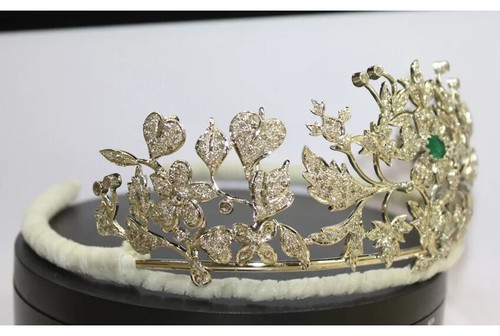 11.50ct Rose cut Diamond 925 Sterling silver emerald wedding hair tiara Crown - 第 4/12 張圖片