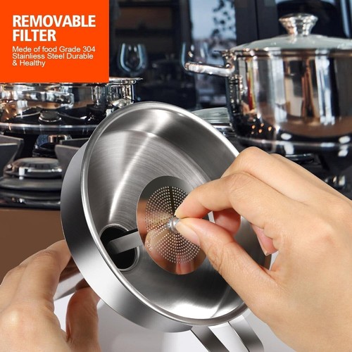 304 Stainless Steel Funnel Set: 3 Large Kitchen Funnels with Strainers & Brushes - Picture 4 of 6