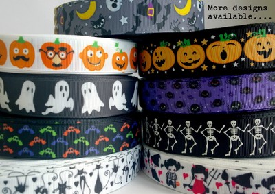 1m Black Sugar Skulls Printed Grosgrain Ribbon 7//8/" 22mm