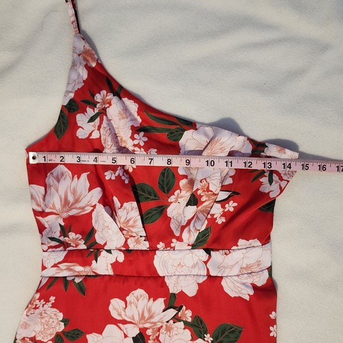Lulus Red Floral One Shoulder Dress with Side Slit Size M - Picture 7 of 12