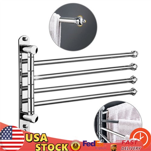 Towel Bar Towel Rack Bathroom Towel Swivel Wall-Mounted Tower Shelf Hanger 4-Arm