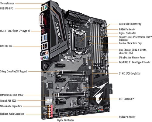 Placa madre Intel ATX Ultra para juegos GIGABYTE Z370 AORUS Ultra (reacondicionada de fábrica) - Imagen 5 de 5