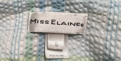 Miss Elaine Blue Seersucker Robe S Zip Front Smocked Embroidered Lounge Duster - Picture 7 of 7