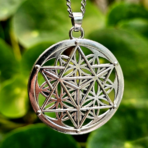 Flower of Life Pendant Merkaba Star 30 Inch Necklace Statement Sacred Geometry - Picture 13 of 20