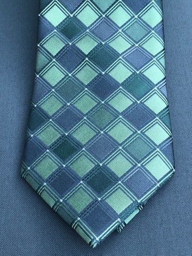 Corbata para hombre CALVIN KLEIN 100% seda de diseñador geométrica verde/púrpura/azulada nueva con etiquetas - Imagen 3 de 12