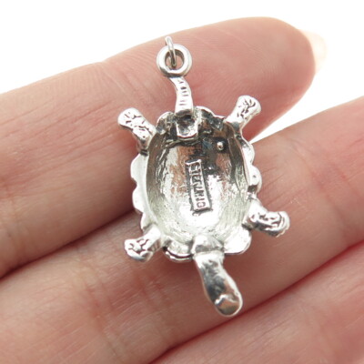 Sterling Silver Oxidized Turquoise Turtle Charm Pendant Sterling Silver Oxidized Turquoise Turtle Charm Pendant