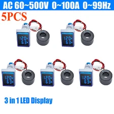 5pcs AC 60-500V 0-100A 22mm 3 in 1 Voltmeter Ammeter LED Digital Volt/AMP Meter