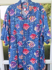 Joe-Kealohas-Men-Short-Sleeve-Rayon-Tropical-Fish-Genuine-Hawaiian-Camp-Shirt-XL