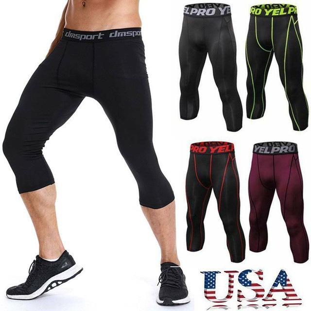 USA Men's Compression Capri Sports Tights Running Basketball Tight 3/4 ...