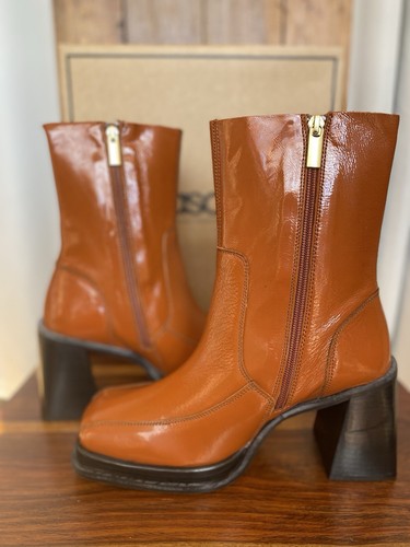 ASOS DESIGN GENUINE LEATHER TAN BROWN 70s VINTAGE STYLE ANKLE BOOTS SIZE 6
