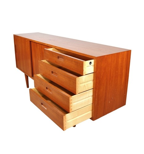 Danish Modern Teak Credenza Sideboard Cabinet Vintage Scandinavian Bar 1960s - Picture 5 of 12