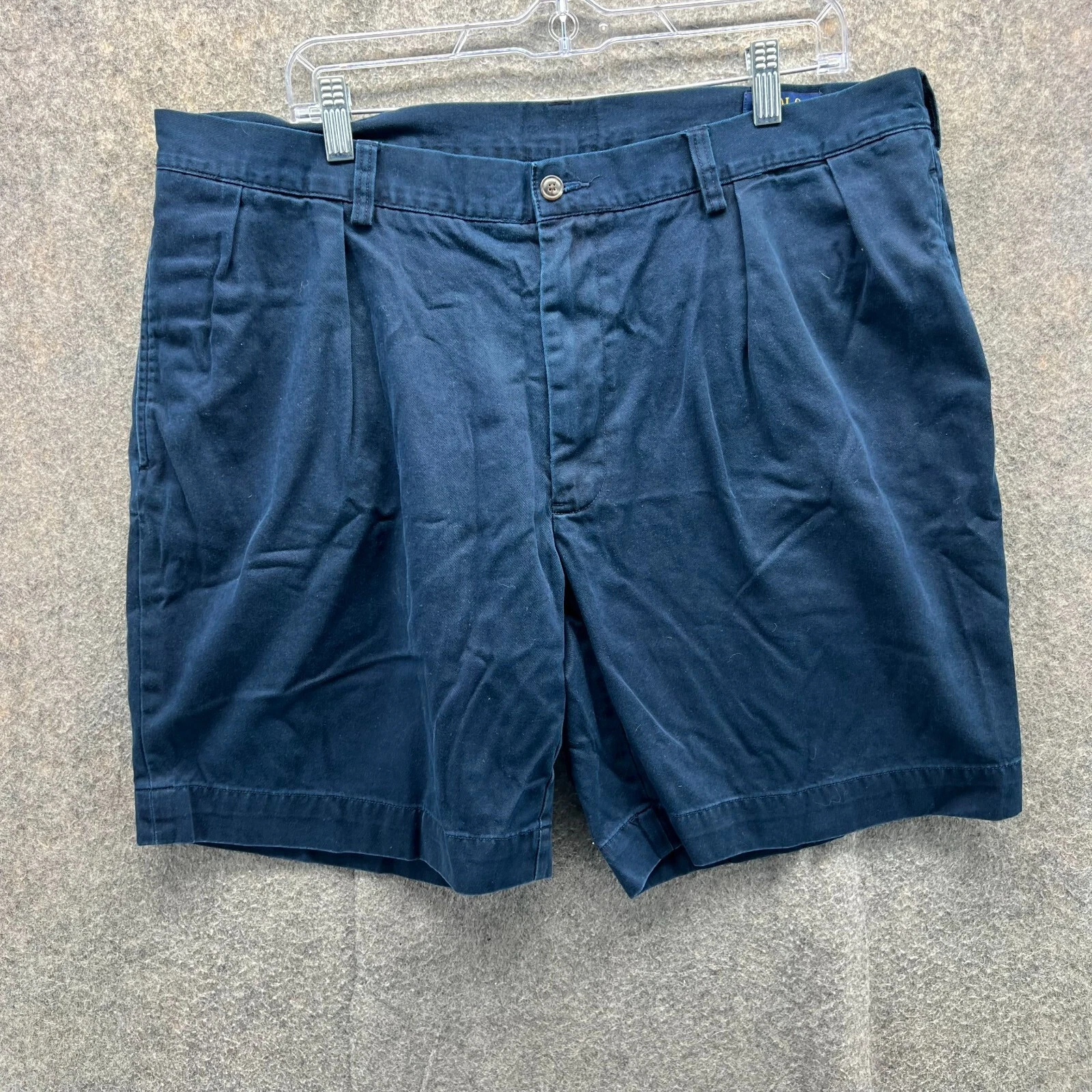 Vintage Ralph Lauren Shorts Mens 38 Blue Navy Chino Pleated 9' Canvas Cotton