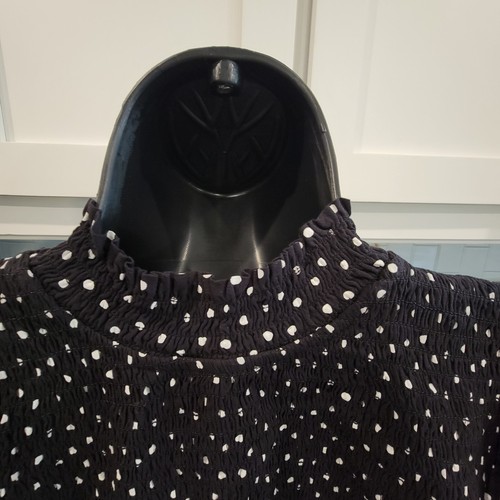 LOFT Polka Dot Long Sleeve Blouse Top Black White Women’s Small Ruffled Satin - Picture 9 of 10