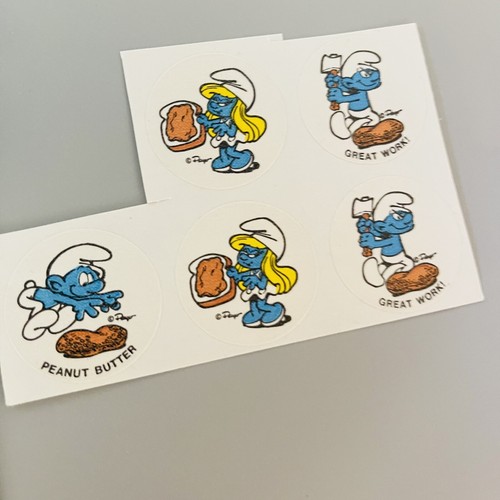 Hoja parcial de pegatinas de mantequilla de maní Scratch n Sniff pitufo vintage de los años 80 - Imagen 6 de 11