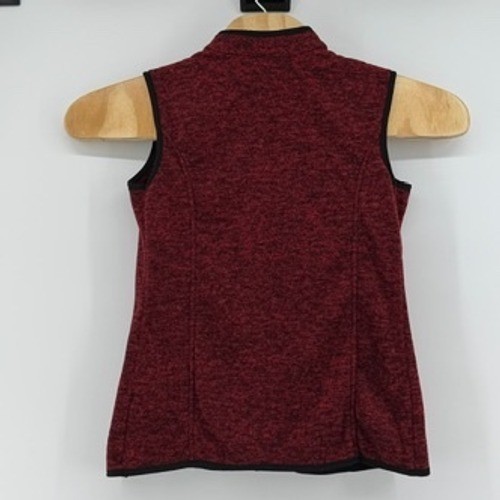 Gilet in pile Susan Graver XXS Petite Marled senza maniche bordeaux Fleur cerniera - Foto 2 di 8