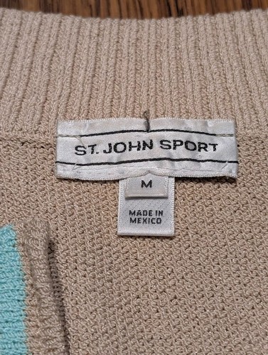 ST JOHN Sport knit track cardigan & tank top tan aqua white sweater set S/M 1D - Picture 7 of 18