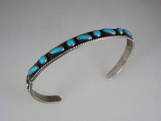 OLD Fred Harvey era ZUNI STERLING SILVER & 9 TURQUOISE ROW BRACELET
