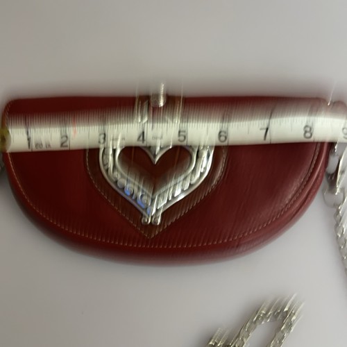 Brighton Mini Crossbody Rot Leder Geldbörse Portemonnaie mit Silber Herz Details - Bild 11 von 16