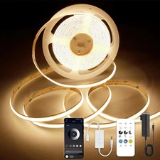 COB LED Strip Lights with RF Remote, 24V 32.8Ft Warm White Dimmable LED Light St