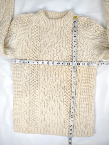 Handmade Hand Knit Chunky Cable Knit Fisherman Sweater Ivory Chest 38" S~M - Picture 6 of 7